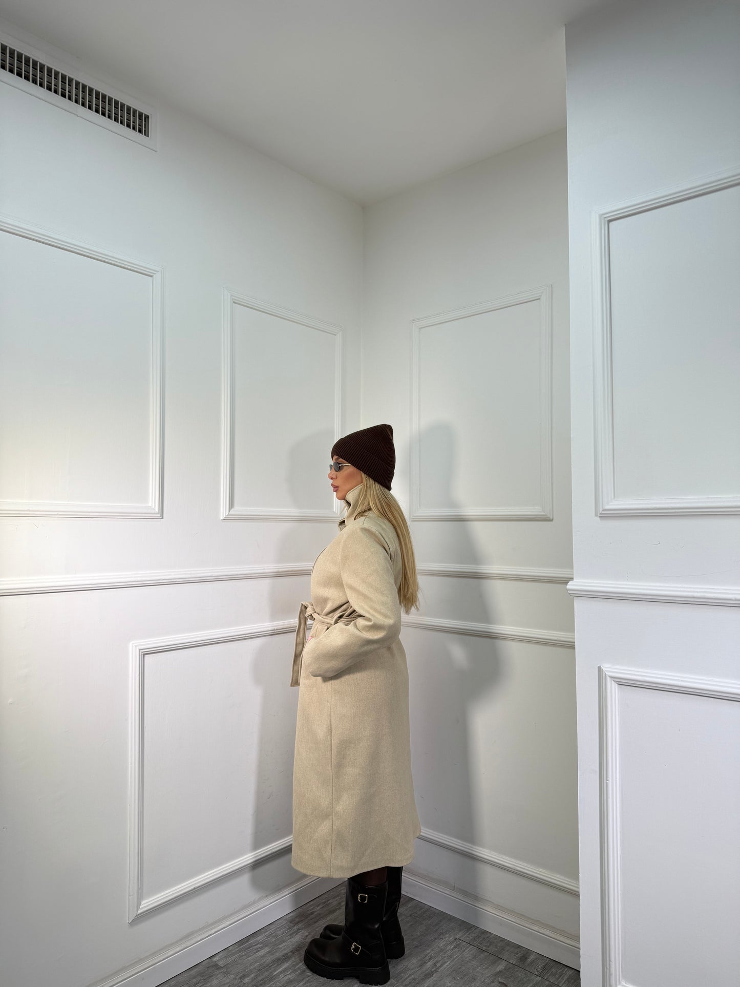 Maxi cappotto collo alto Boston panna 251148