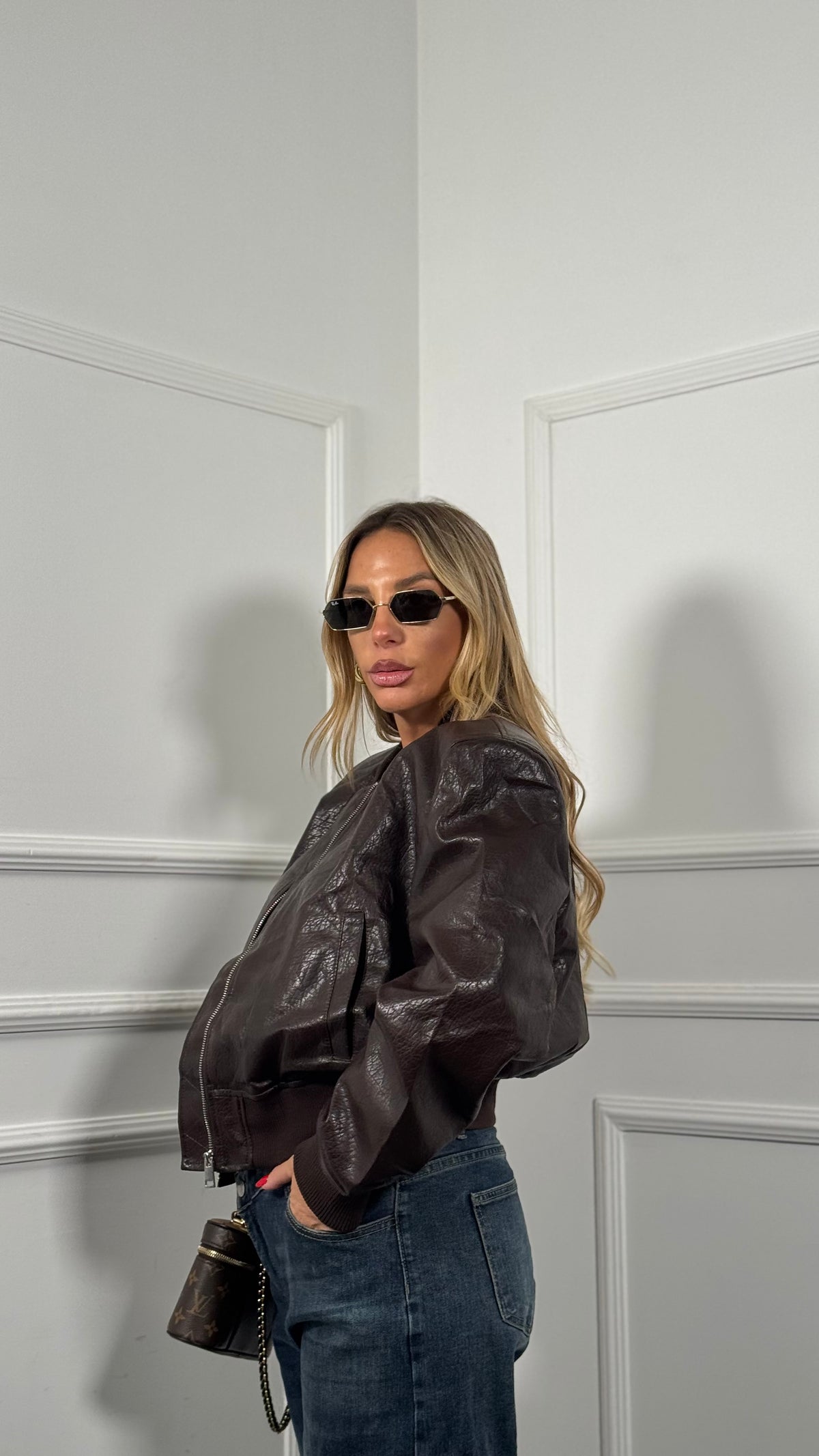 Bomber ecopelle con spalline premium quality Benny cioccolato 13953
