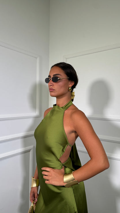 Abito lungo in satin Margiela verde avocado 60532