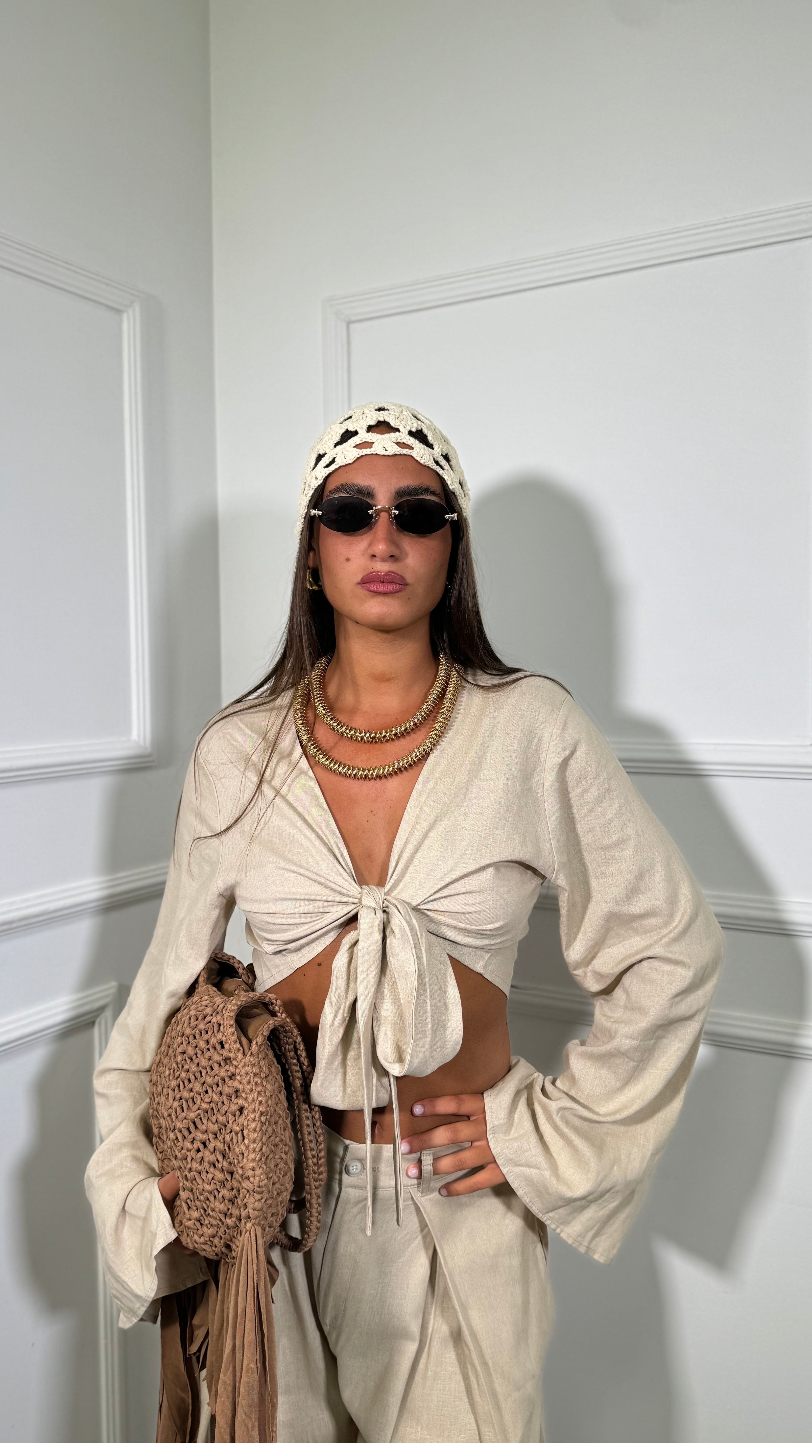 Coordinato misto lino San Diego by justwest beige jw1974