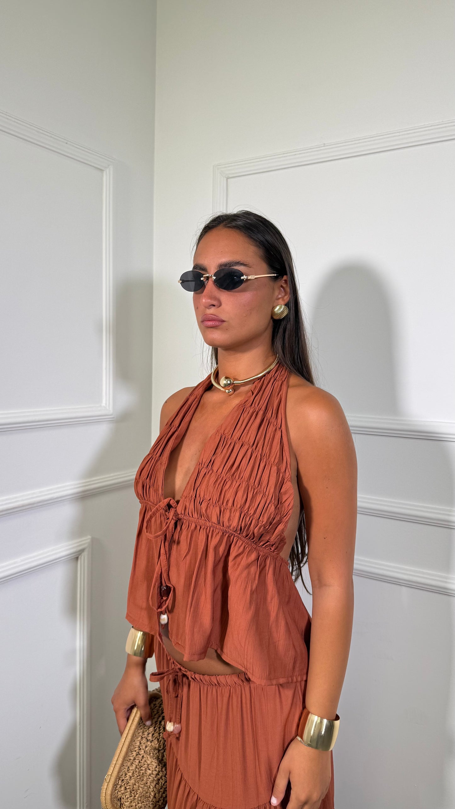 Coordinato in viscosa Leandra mattone
