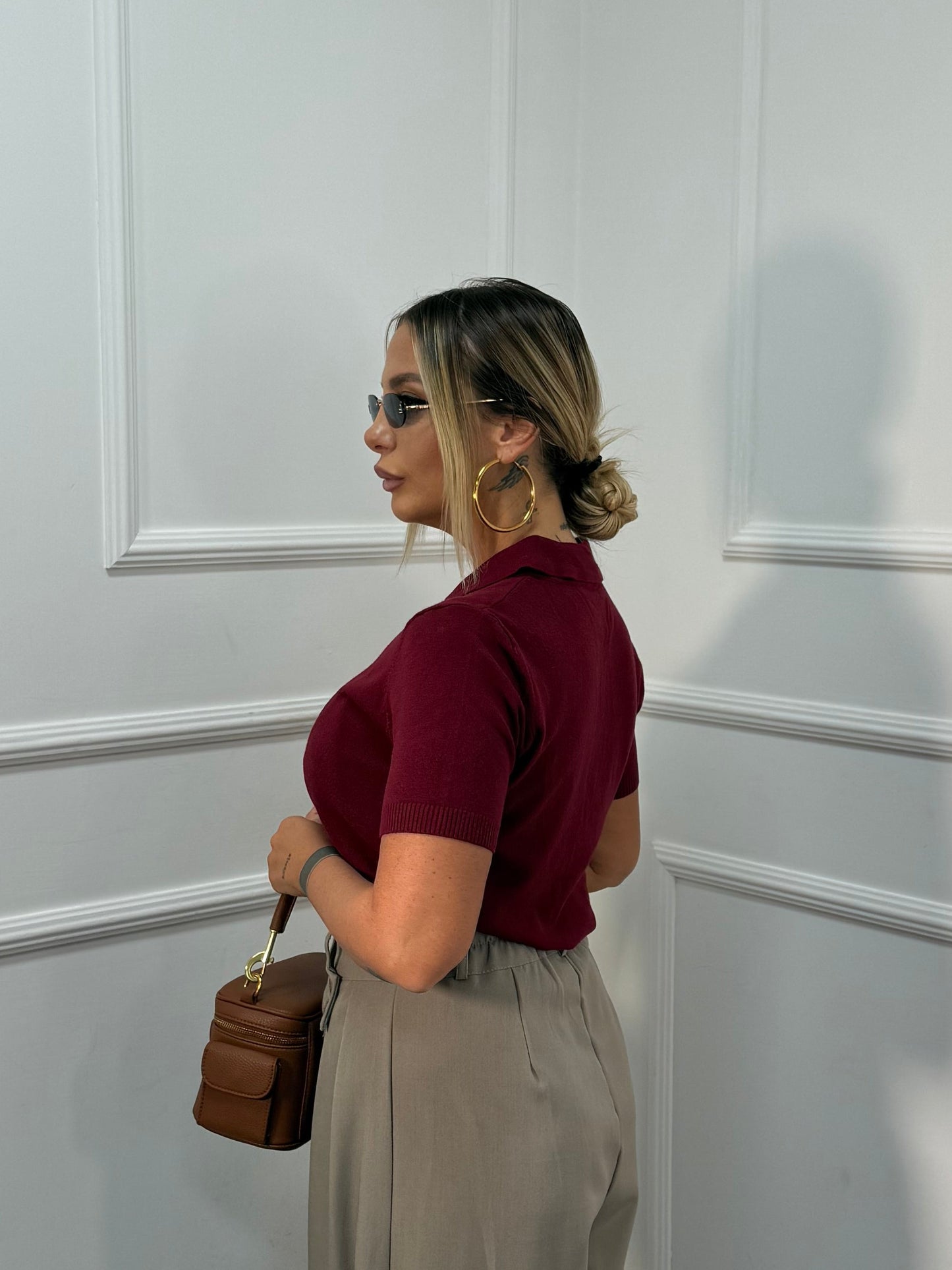 Polo in lana pettinata Carol bordeaux 8203