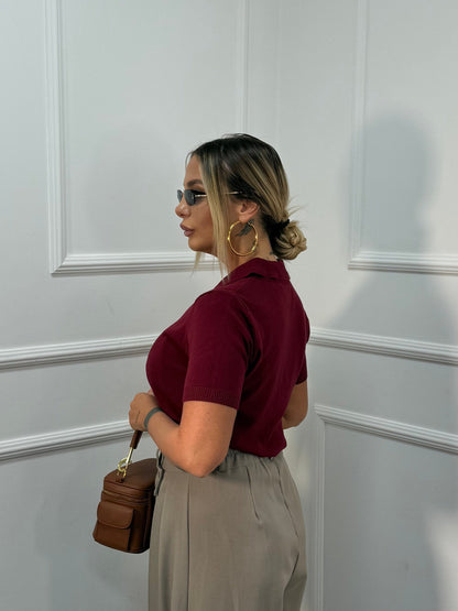 Polo in lana pettinata Carol bordeaux 8203