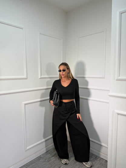 Pantaloni balloon doppio bustino asimmetrico Tokyo nero nf9251