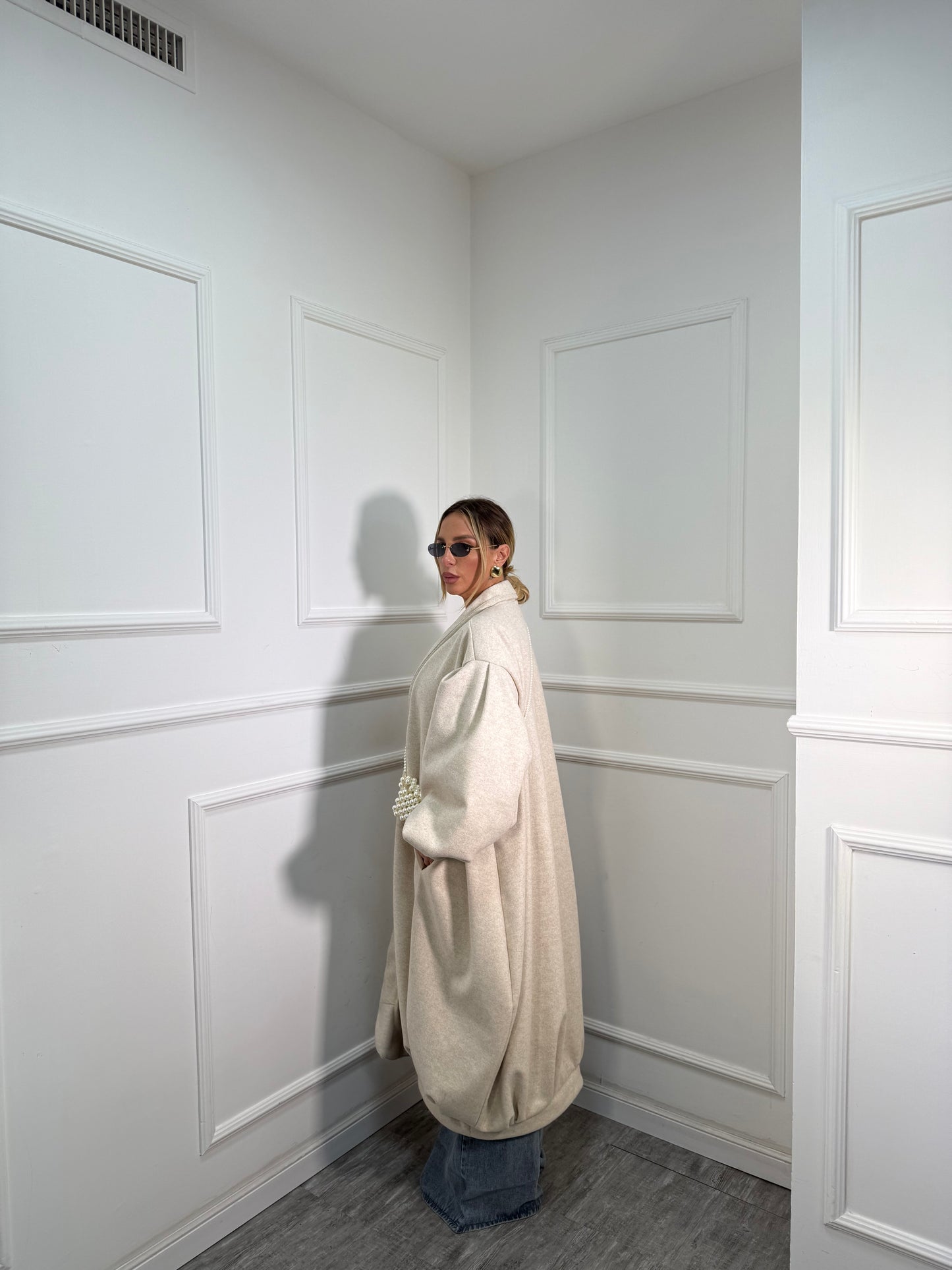 Cappotto balloon in panno Times Square panna 6779