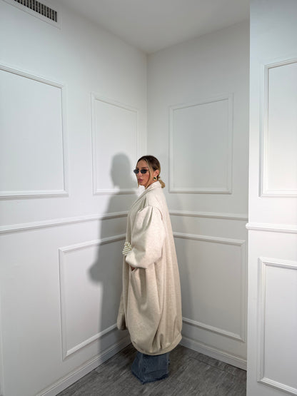 Cappotto balloon in panno Times Square panna 6779