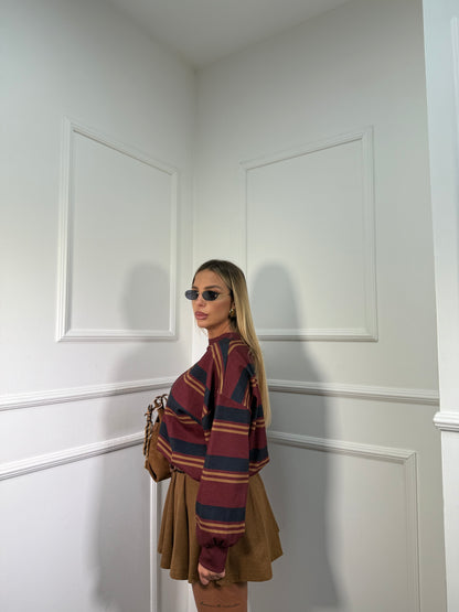 Gonna lana cotta a pieghe con cinturino Lily biscotto 6786