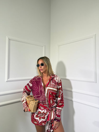 Camicia in cotone Etnic rossa c81558