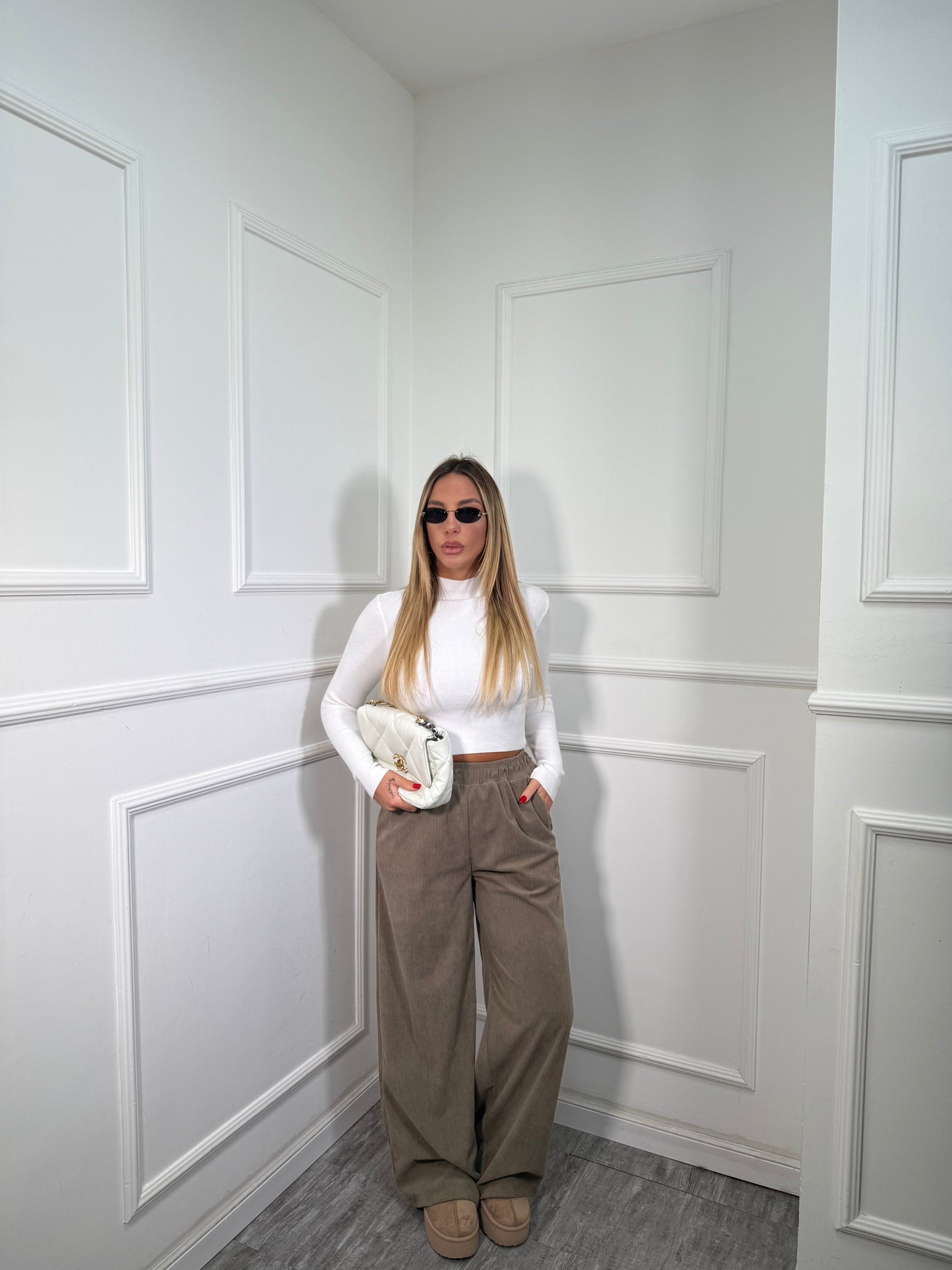 Pantaloni palazzo a costine in velluto All Day taupe 5280