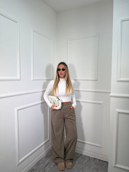 Pantaloni palazzo a costine in velluto All Day taupe 5280