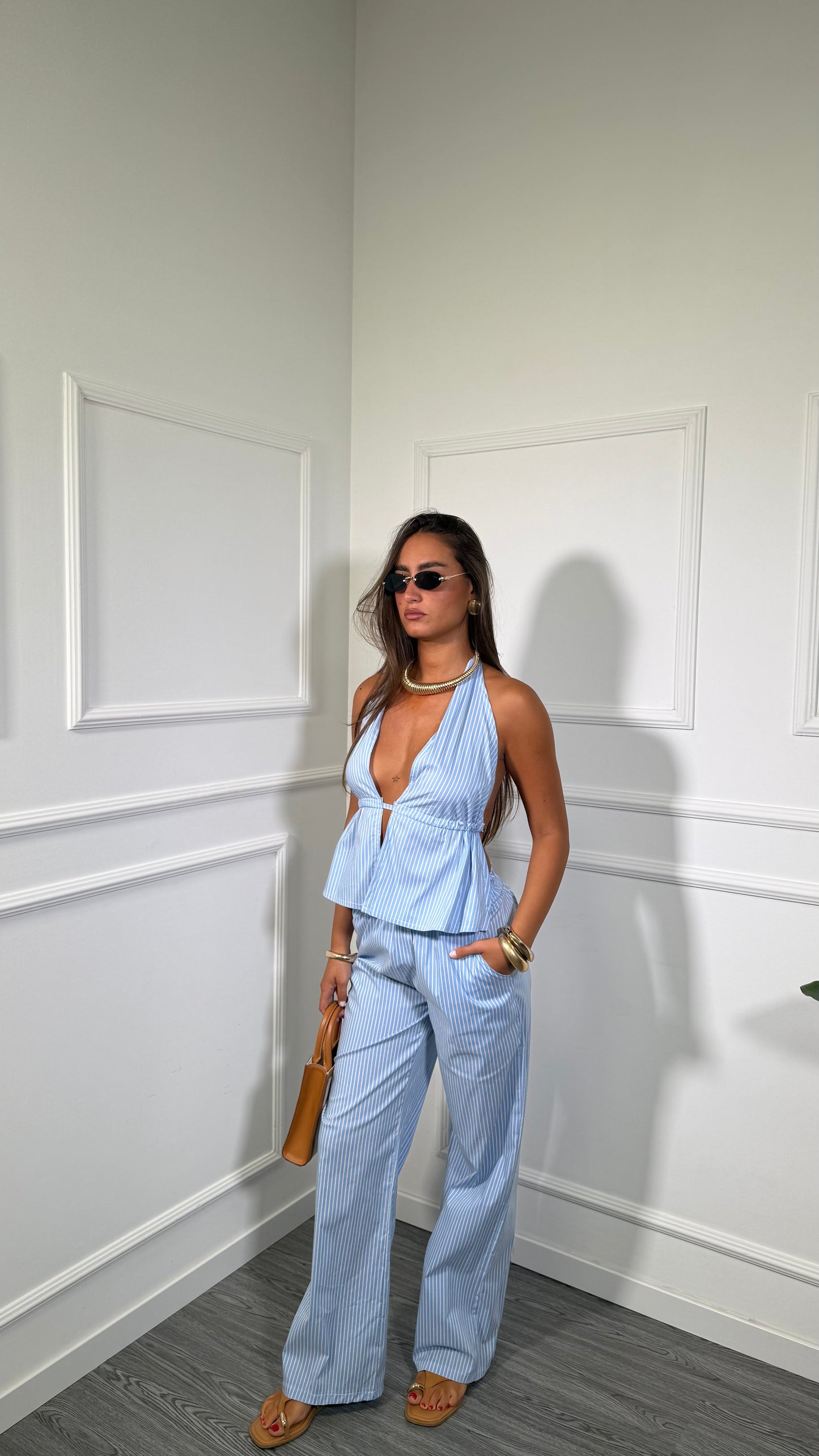 Coordinato a righe Tropicana azzurro c81126