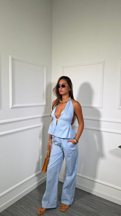 Coordinato a righe Tropicana azzurro c81126