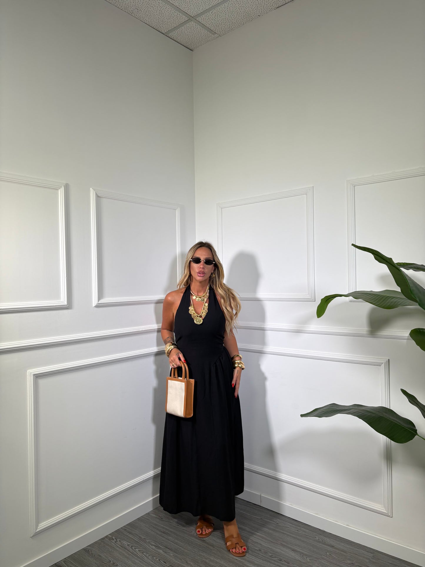 Abito midi a campana Sandy nero 58185