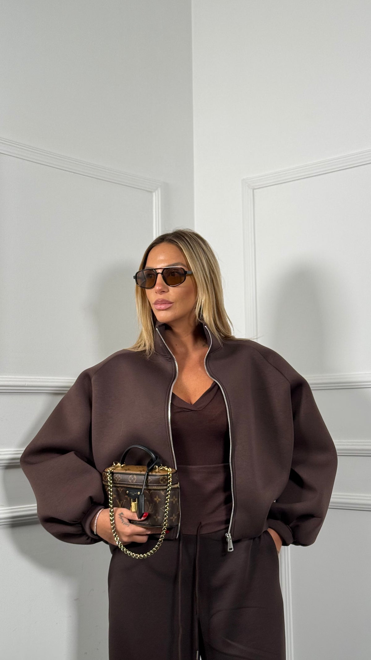 Giubbotto in felpa neoprene Paola cioccolato m8771