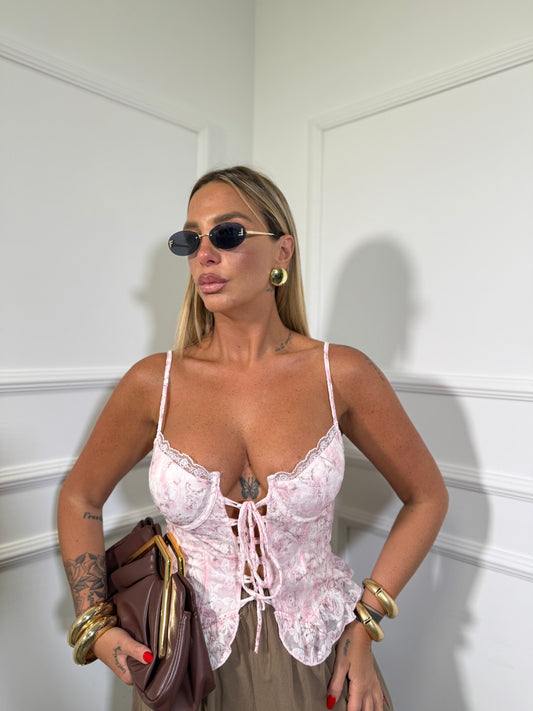 Bustier steccato Milú floreale rosa/panna 26266