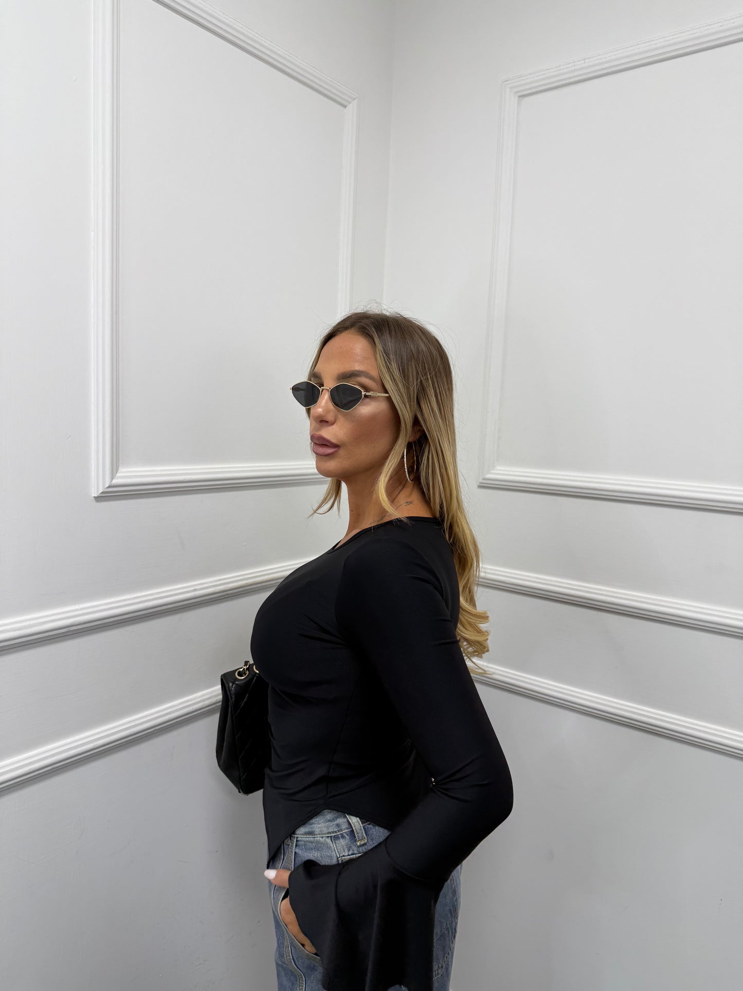 Shirt in lycra manica a campana nera Kelly 16386