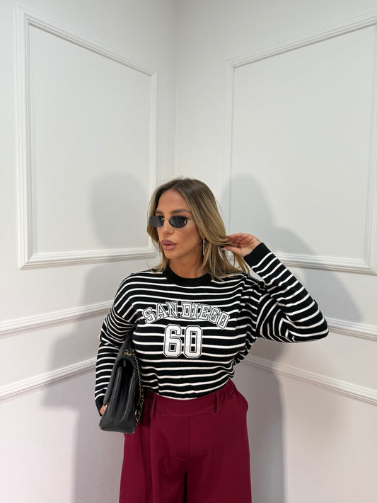 Maglioncino in lana rasata San Diego nero/bianco em522