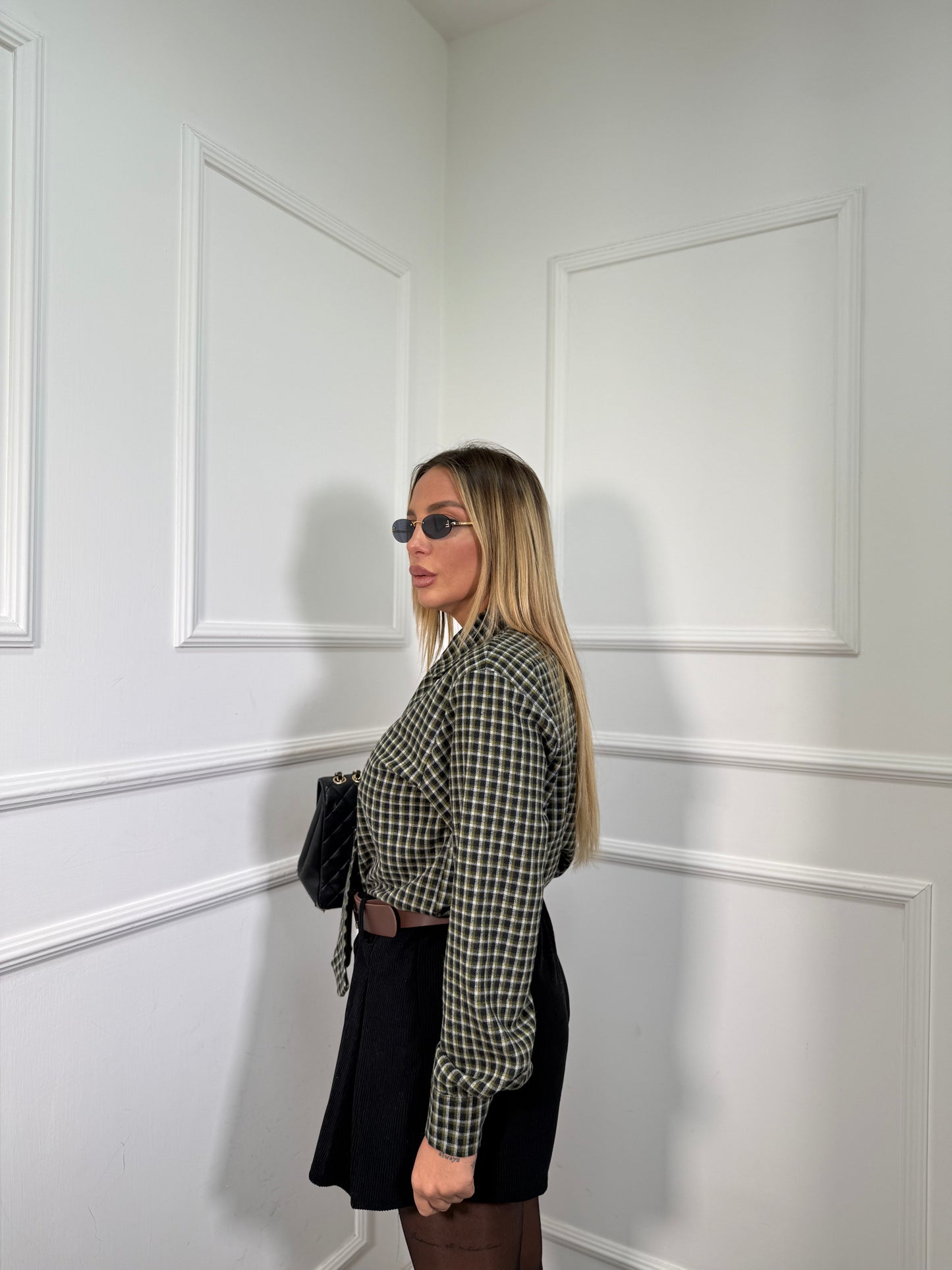 Camicia in flanella con cravatta Honey verde lime 6792