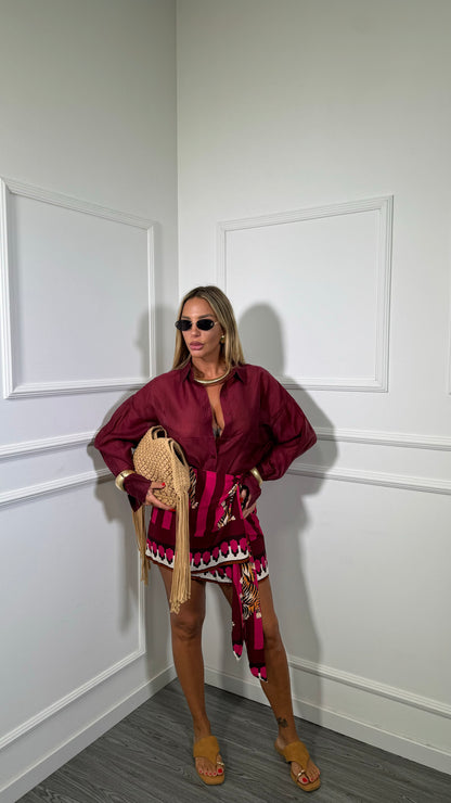 Gonna pareo a righe con tigri Casablanca bordeaux/fucsia 7211