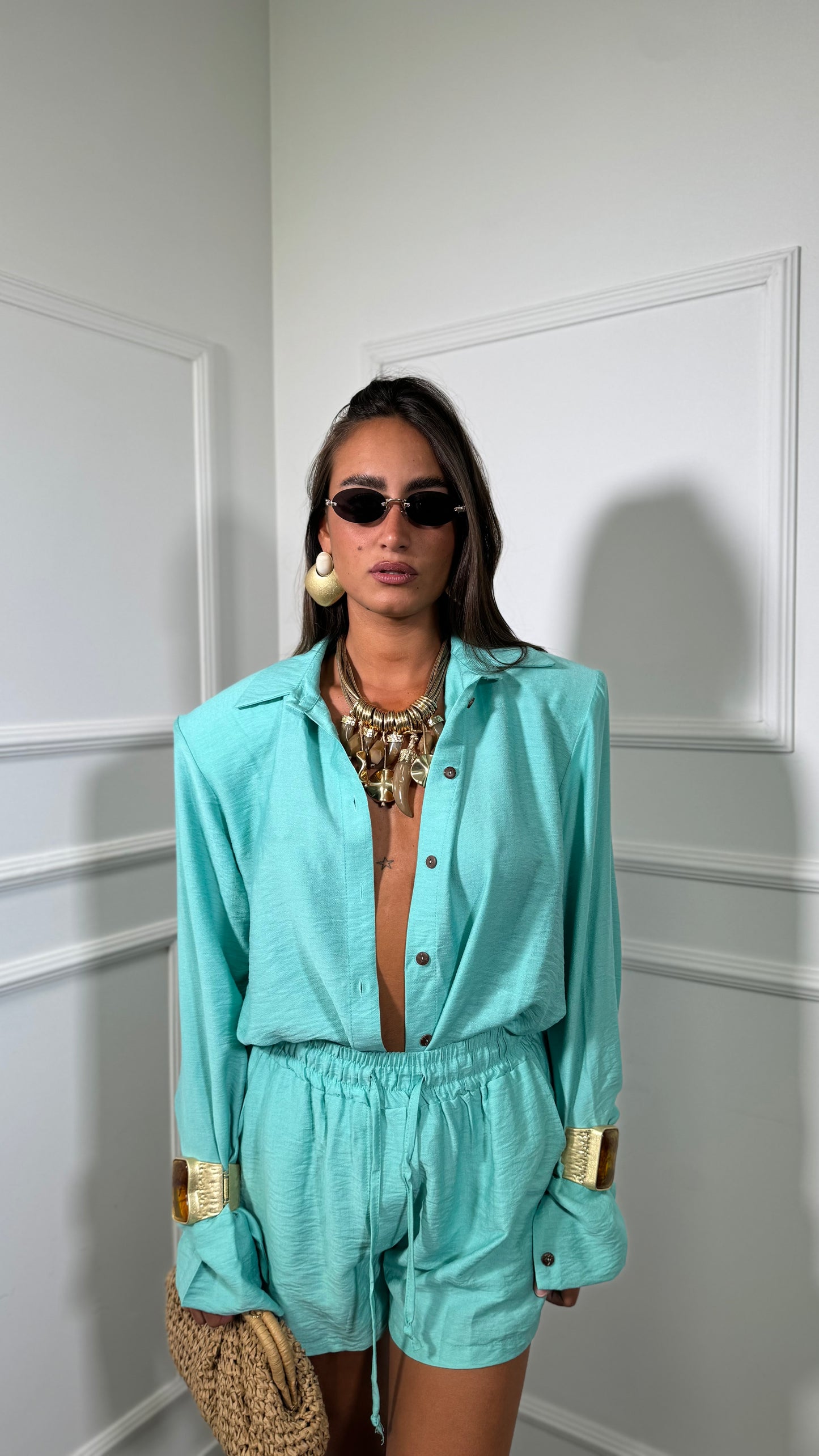 Coordinato misto lino con spalline Sirenuse tiffany 7105