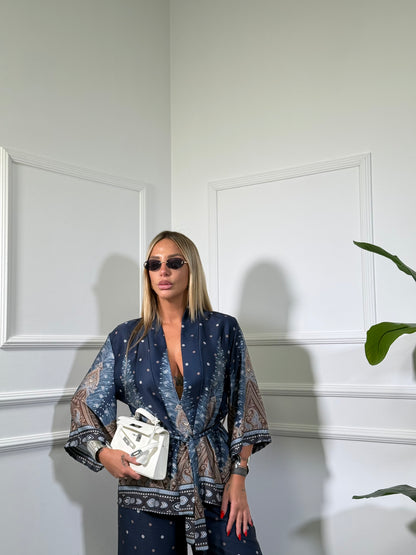 Coordinato kimono in satin Emirates blu 26417