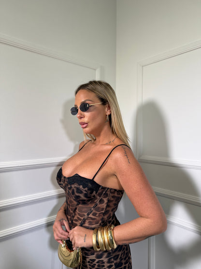 Abito midi in chiffon con pizzo drappeggiato Nizza maculato 474808