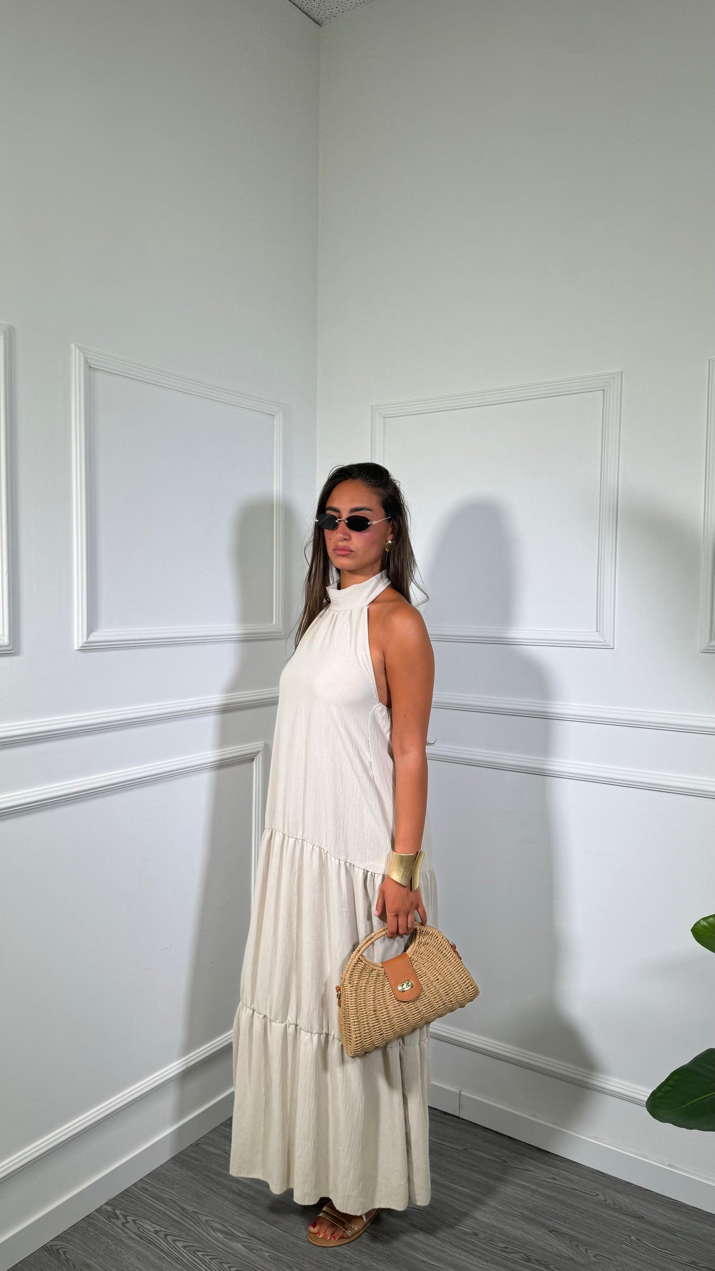 Abito midi con balze Desy sabbia
