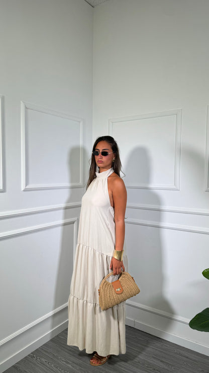 Abito midi con balze Desy sabbia