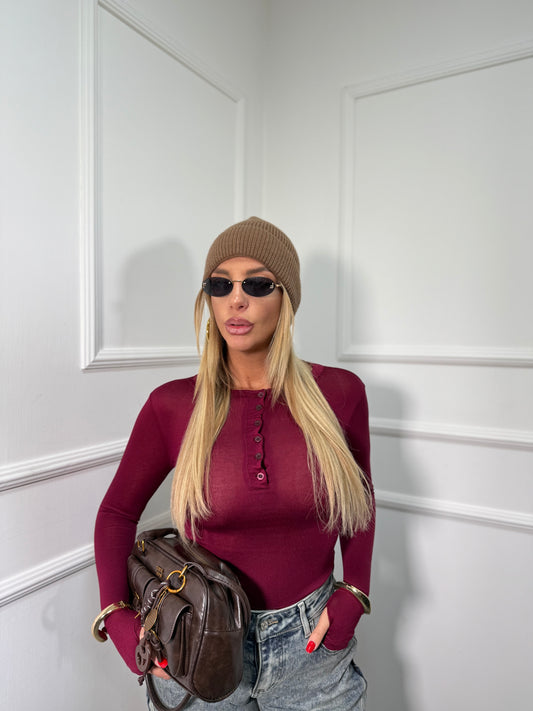 Shirt semi velata con bottoncini e manica a guanto Life bordeaux 25780