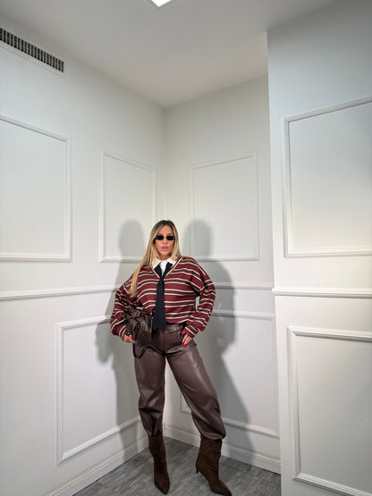 Pantaloni baggy ecopelle Sidney cacao