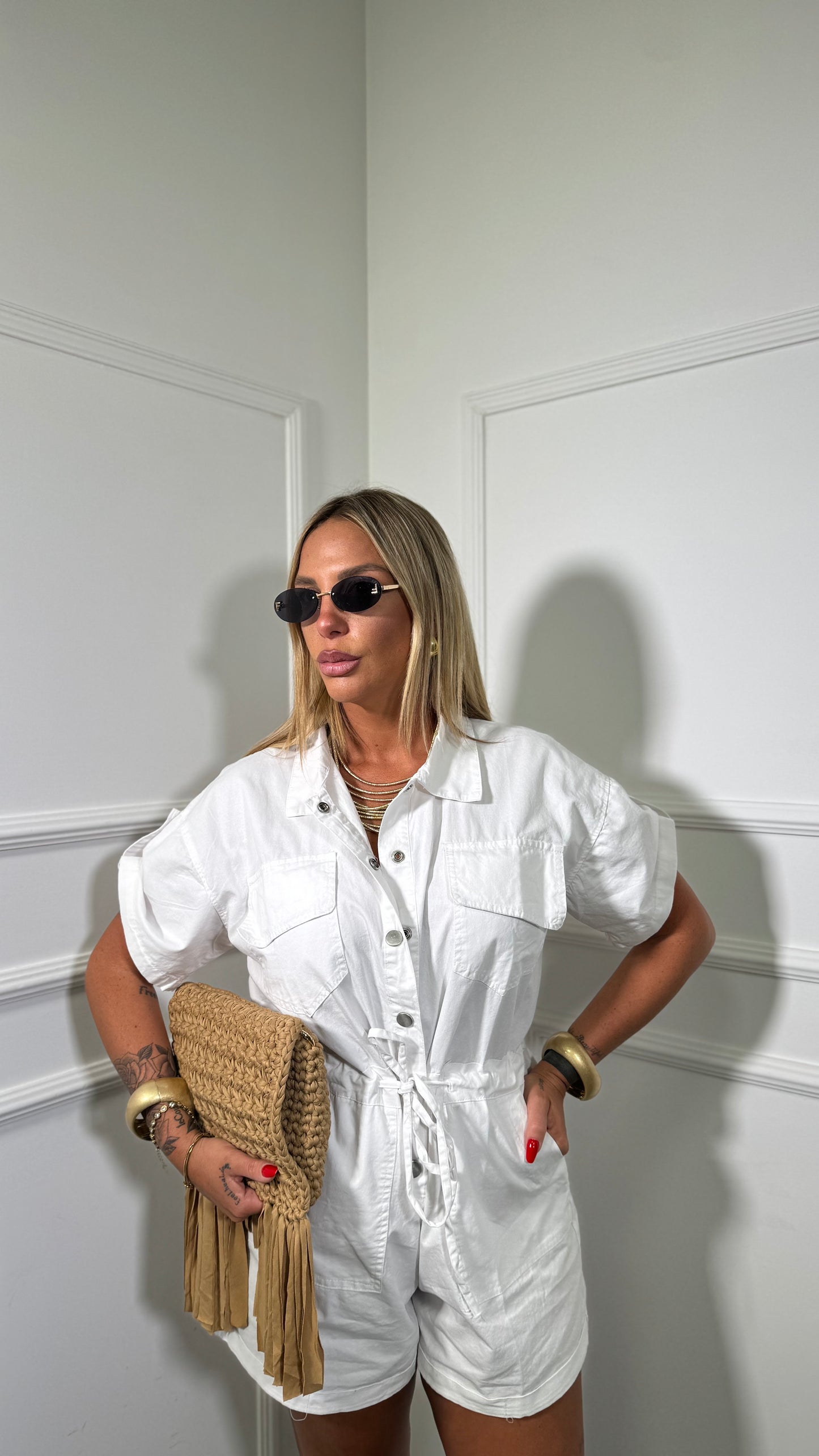 Jumpsuit in cotone con coulisse Benidorm bianca 2133