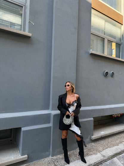 Abito lingerie in satin bianco/nero 27510