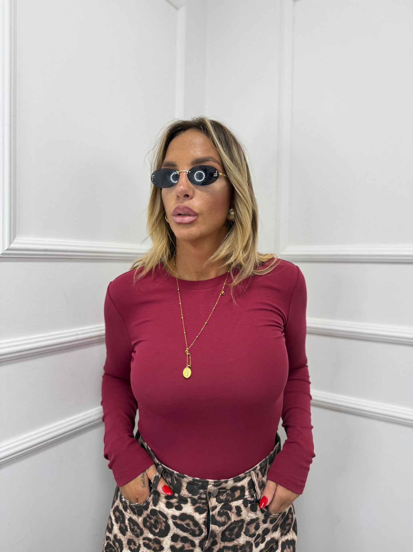 Shirt in cotone bordeaux 23465 by lumina