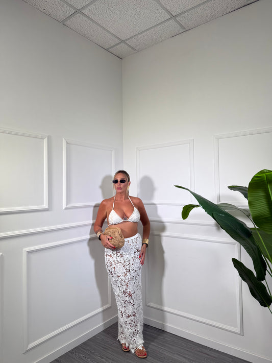 Costume con copricostume in macramè Saint Tropez bianco c4059