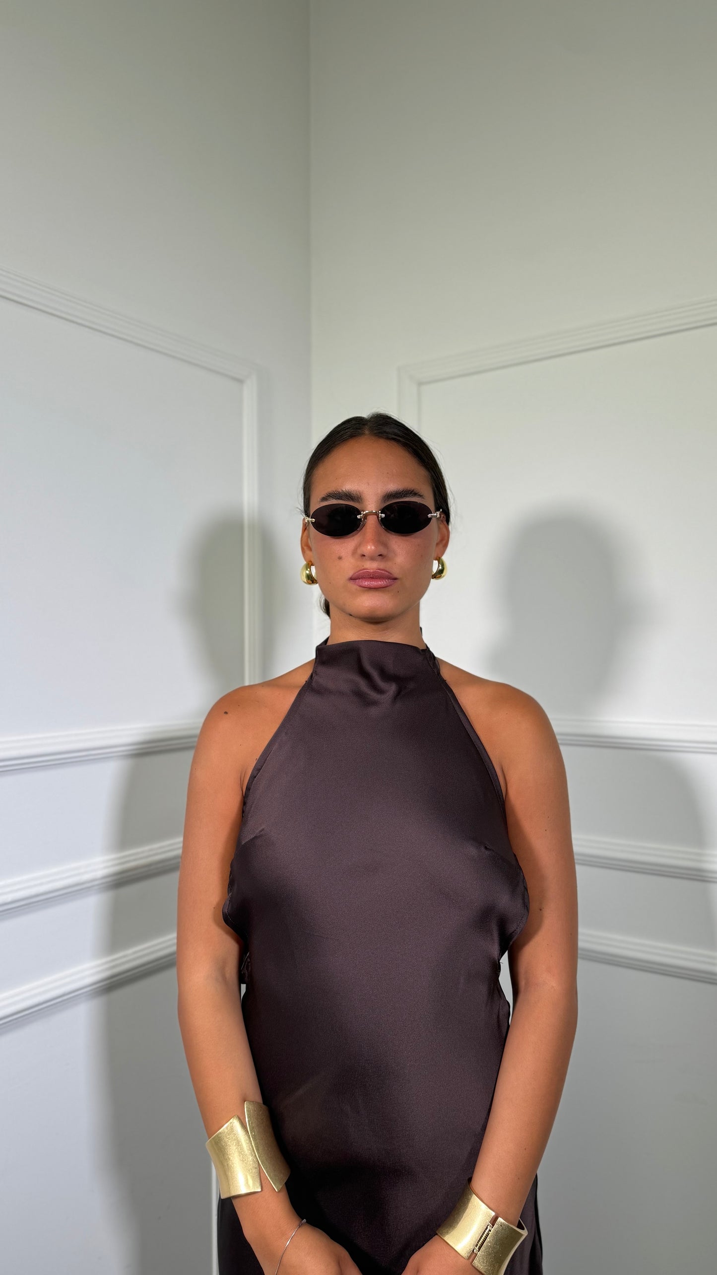 Abito lungo in satin Margiela cioccolato 60532