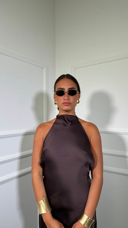 Abito lungo in satin Margiela cioccolato 60532