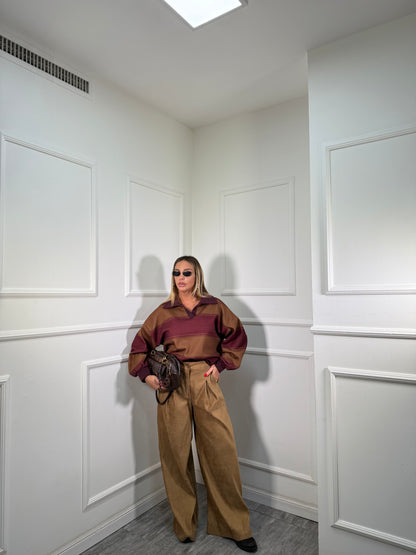 Pantaloni palazzo in camoscio Underground camel p20270