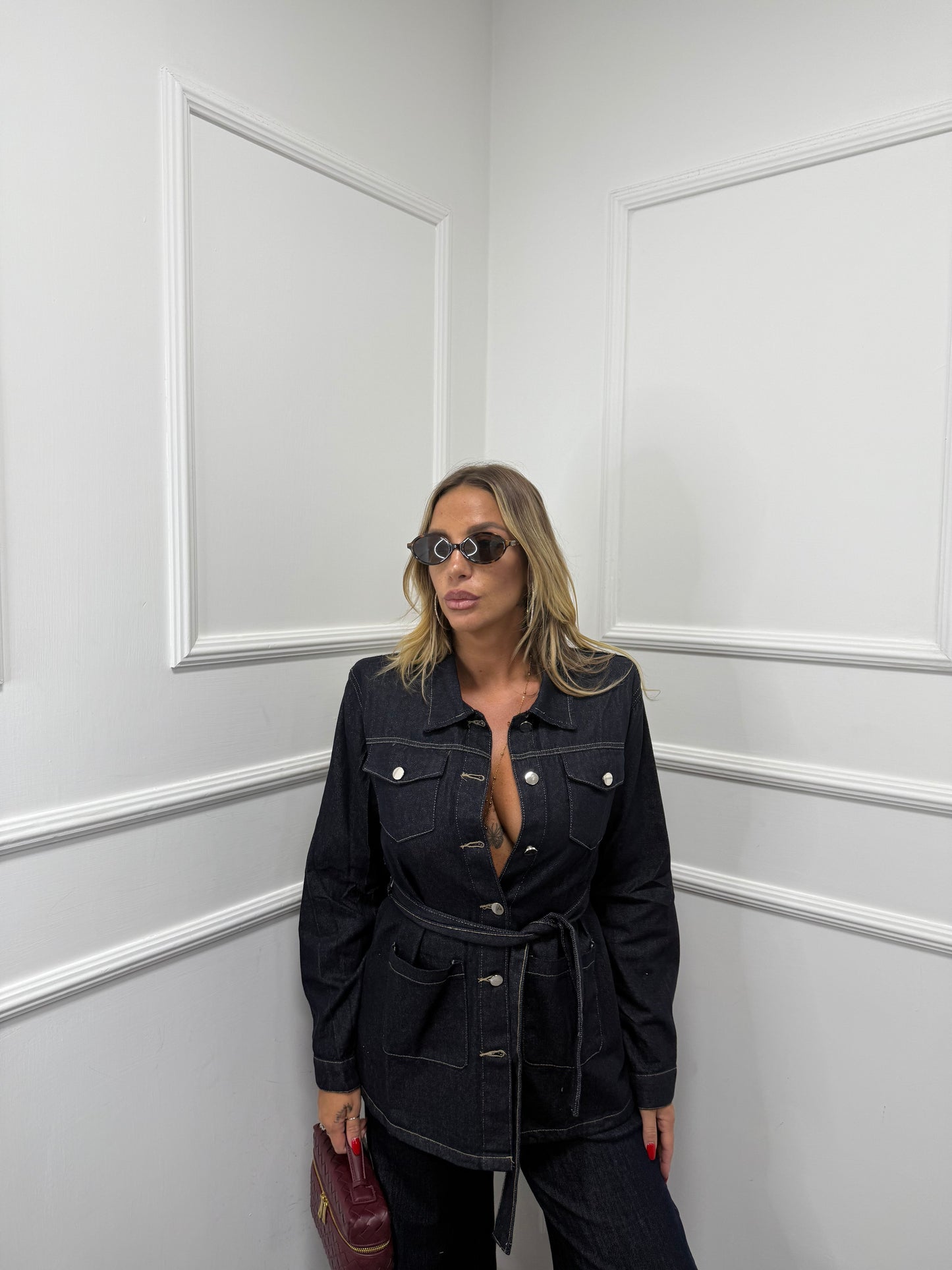 Giacca in denim con fusciacca Loving lavaggio zero mf2675