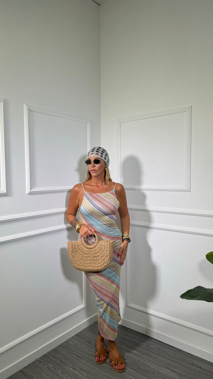 Abito midi in lurex Rainbow azzurro
