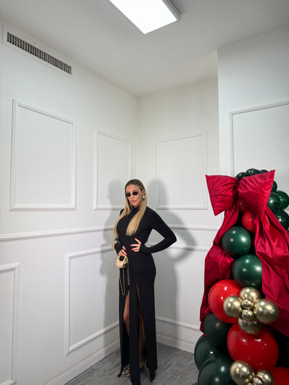 Abito midi con spacco e fusciacca Ipnose nero 1830