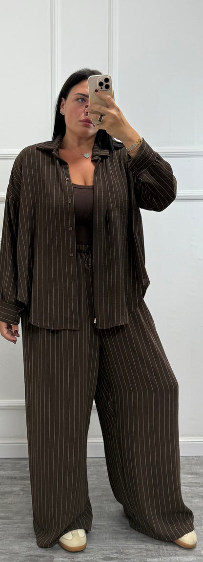 Coordinato gessato Office cioccolato curvy 46/52 25061