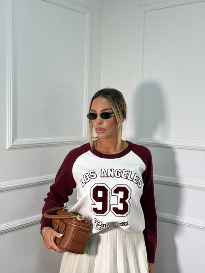 Maglioncino lana rasata Los Angeles 93 bianco/bordeaux 0181