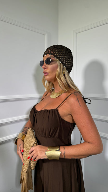 Abito midi misto lino (curvy) Ariel cioccolato 333