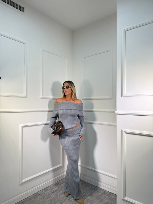 Coordinato a costine scollo a barca Shanty grigio g173