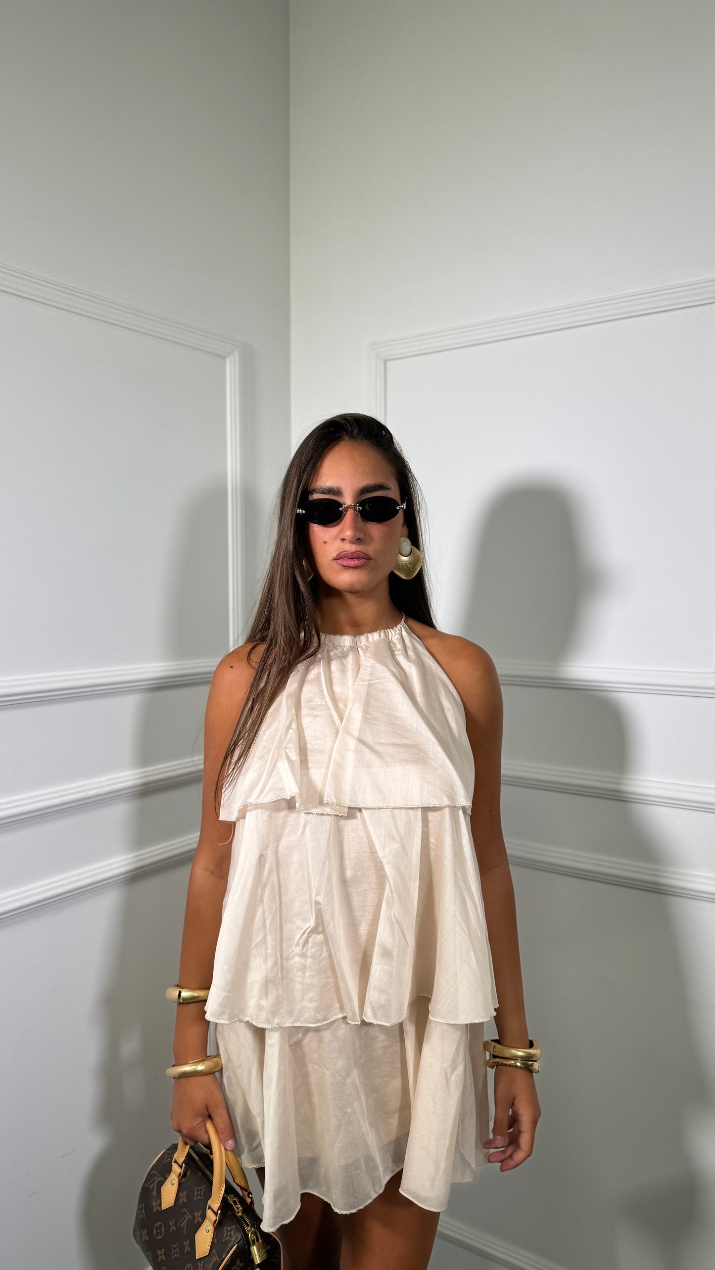 Abito corto con voilant in chiffon Holiday nude 66935