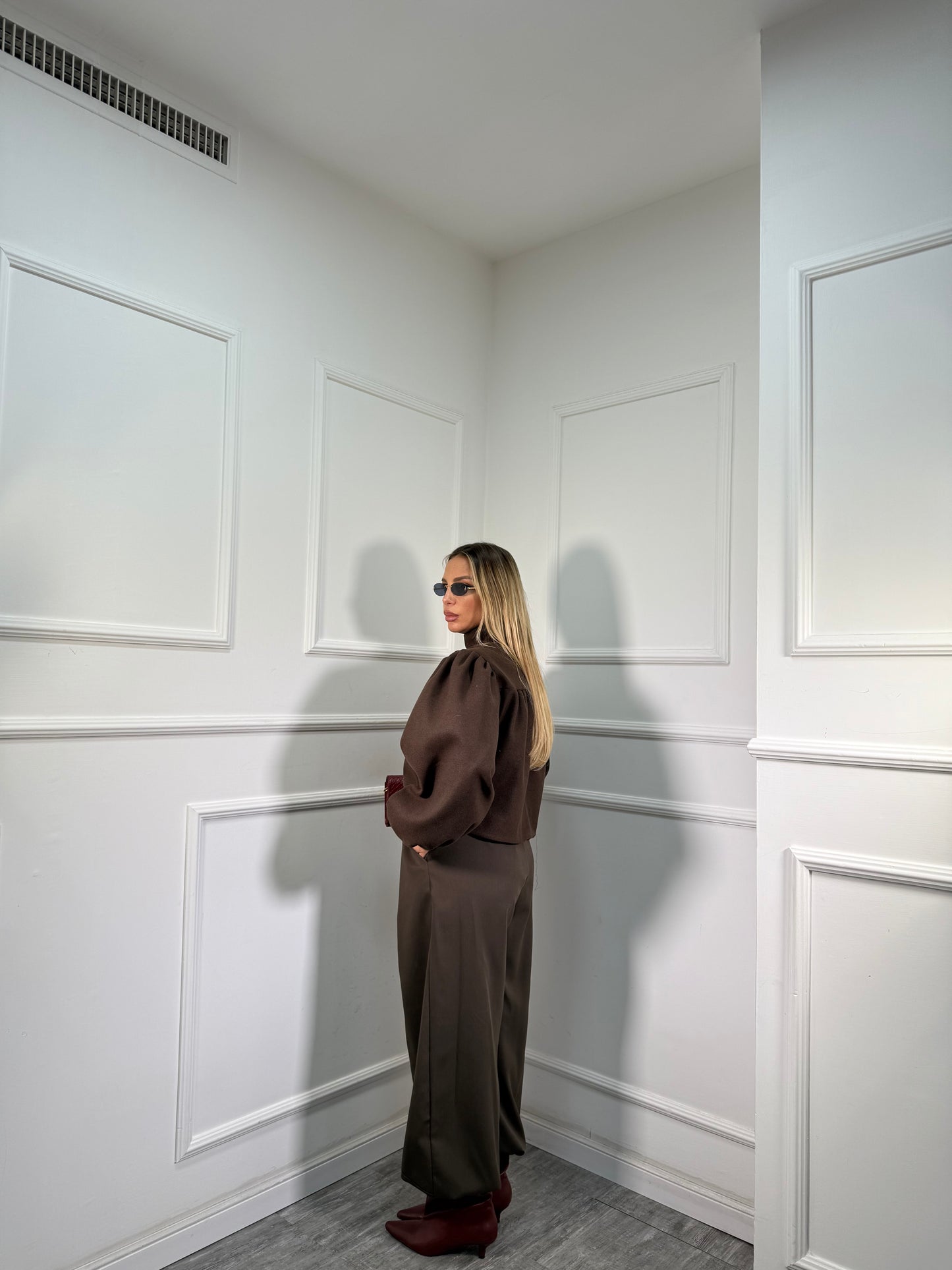 Pantaloni balloon con coulisse sul fondo Melbourne cioccolato nf9247