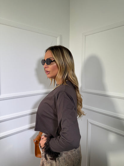 Shirt spalline con piume Francy cacao