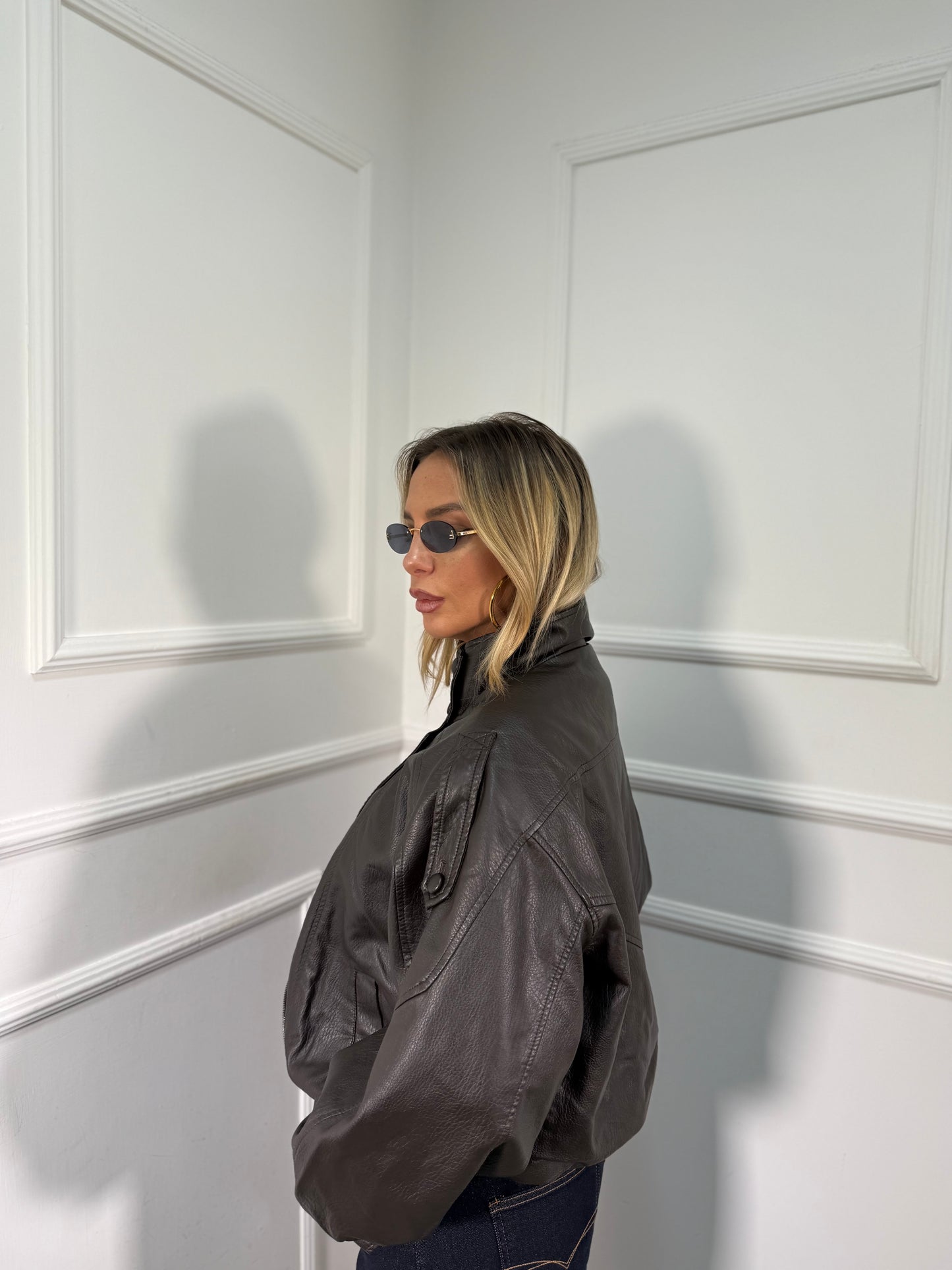 Giubbotto oversize ecopelle Carnaby testa di moro har006