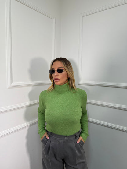Maglioncino collo alto in lana cotta Everyday verde acido g091