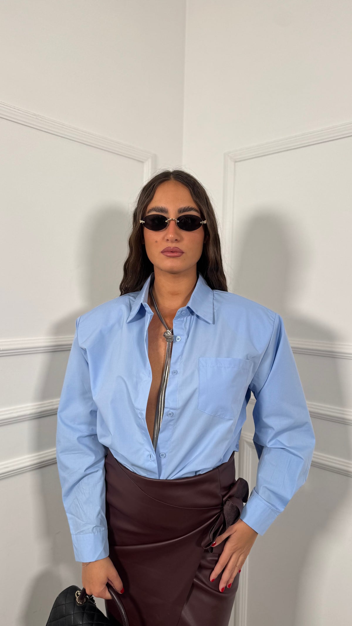 Camicia in cotone con spalline e taschino Blair azzurra 19580